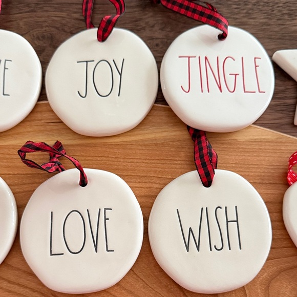 Rae Dunn Holiday Ceramic Ornament Set with Red Accents - Set of 10 - Picture 3 of 6